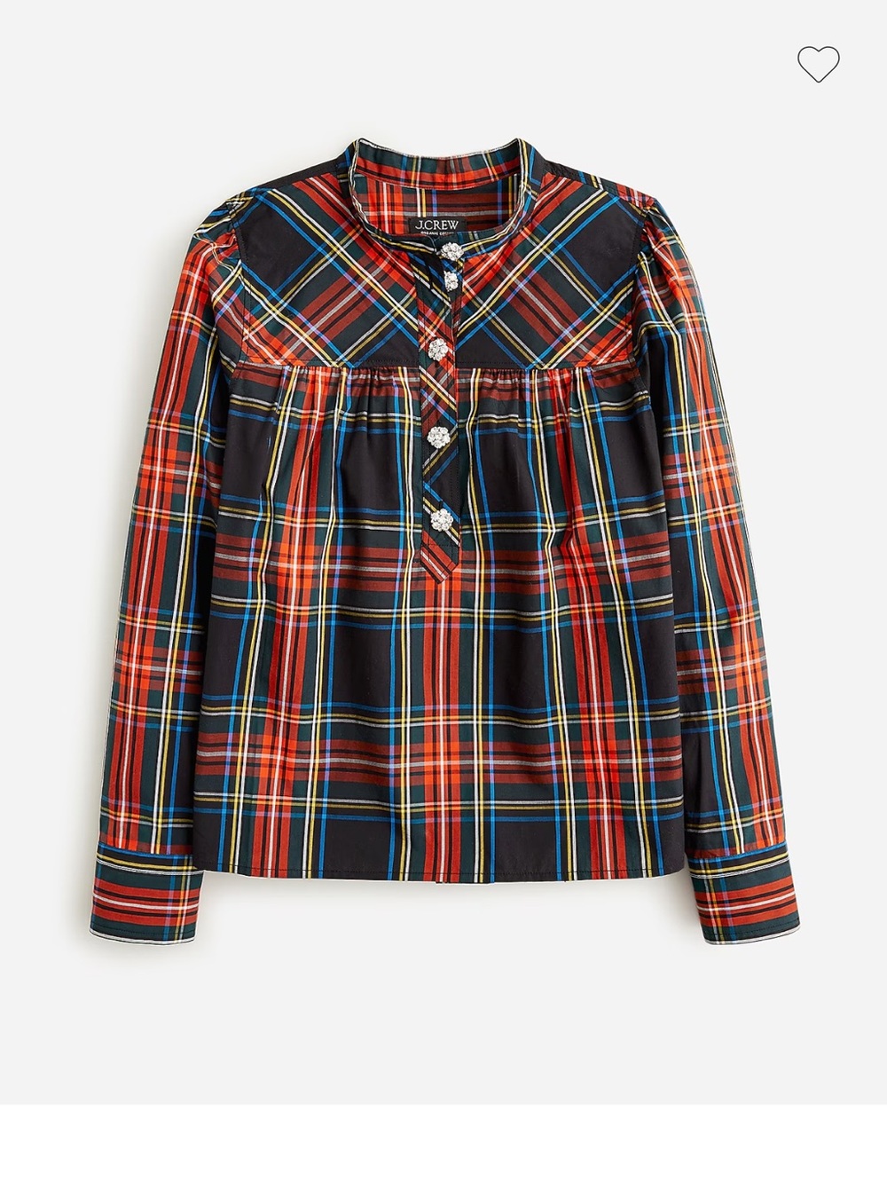 J. Crew Stewart Tartan Plaid Fresco Top with Jeweled Buttons size S